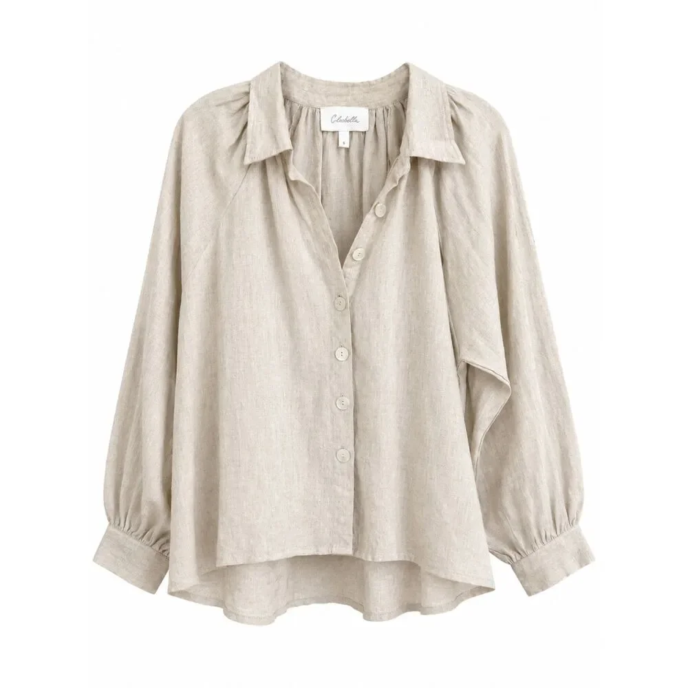 NWOT Cleobella Flax Beige Cotton Blouse Bishop Sleeve - Sz Small - Picture 2 of 6